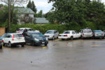 On the right side of the photo, the white Ford Crown Victoria that struck four students at ODSS earlier this afternoon before colliding with a grey Jeep. In the background, police speak to the operator of the vehicle, a teenaged male who has been arrested for dangerous driving causing bodily harm. One of the students that was hit in the collision has been transported to Headwaters Health Care Centre with serious, but non-life-threatening injuries.