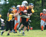 Orangeville Outlaws defender, Gabriel Merkac, knocks down a Clarington Knights pass during Sunday’s (June 25) OPFL Bantam game at Westside Secondary School in Orangeville. The Outlaws blanked the Knights 14-0 to even their record to 3-3 for the season.